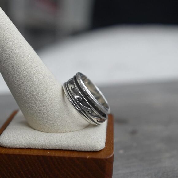 Sterling Silver Wave Spinner Ring sz 7 Solid 10.33g Chunky Stamped 925 Vintage - Picture 11 of 12